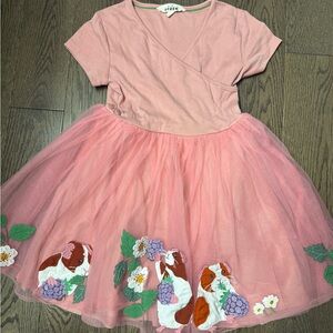 Mini Boden Girls Pink Tulle Dress with Guinea Pig Appliqués size 7/8